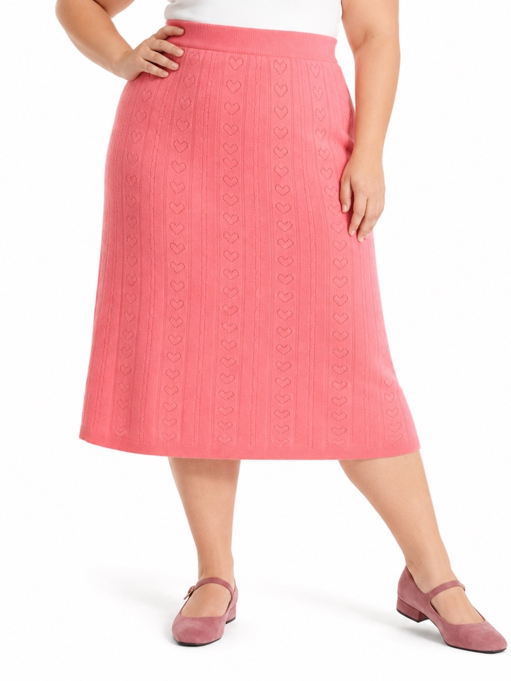 A New Day Women's Valentine's Pointelle Heart Sweater Skirt Pink Size XXL